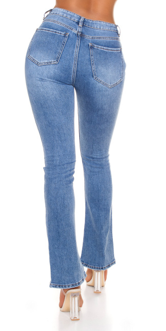 bootcut hoge taille jeans met split blauw
